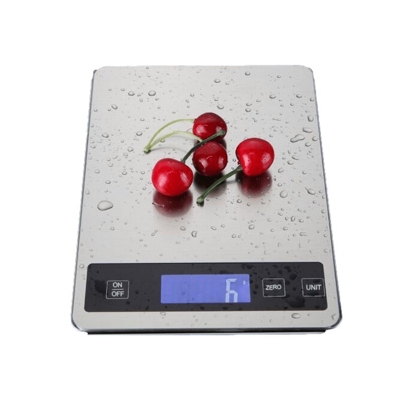 Elektroniczna waga kuchenna, dokładność 1 g, obudowa ze stali nierdzewnej, udźwig 15 kg, duża platforma 23 x 16 cm, podświetlany ekran LCD