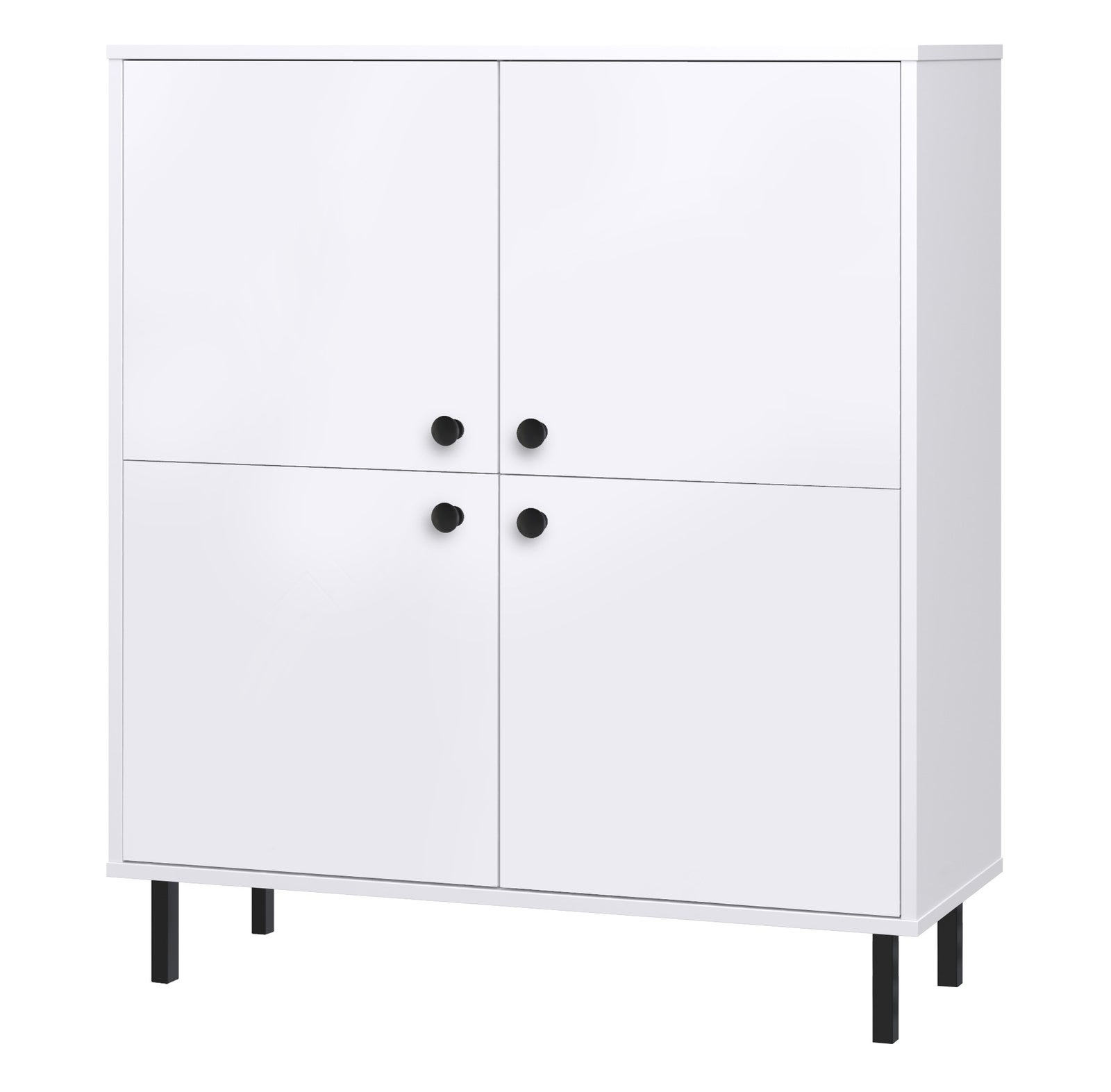 Komoda Bufetowa Biała z 4 Drzwiami – 100x113x40 cm – Czarne Nogi i Duża Pojemność