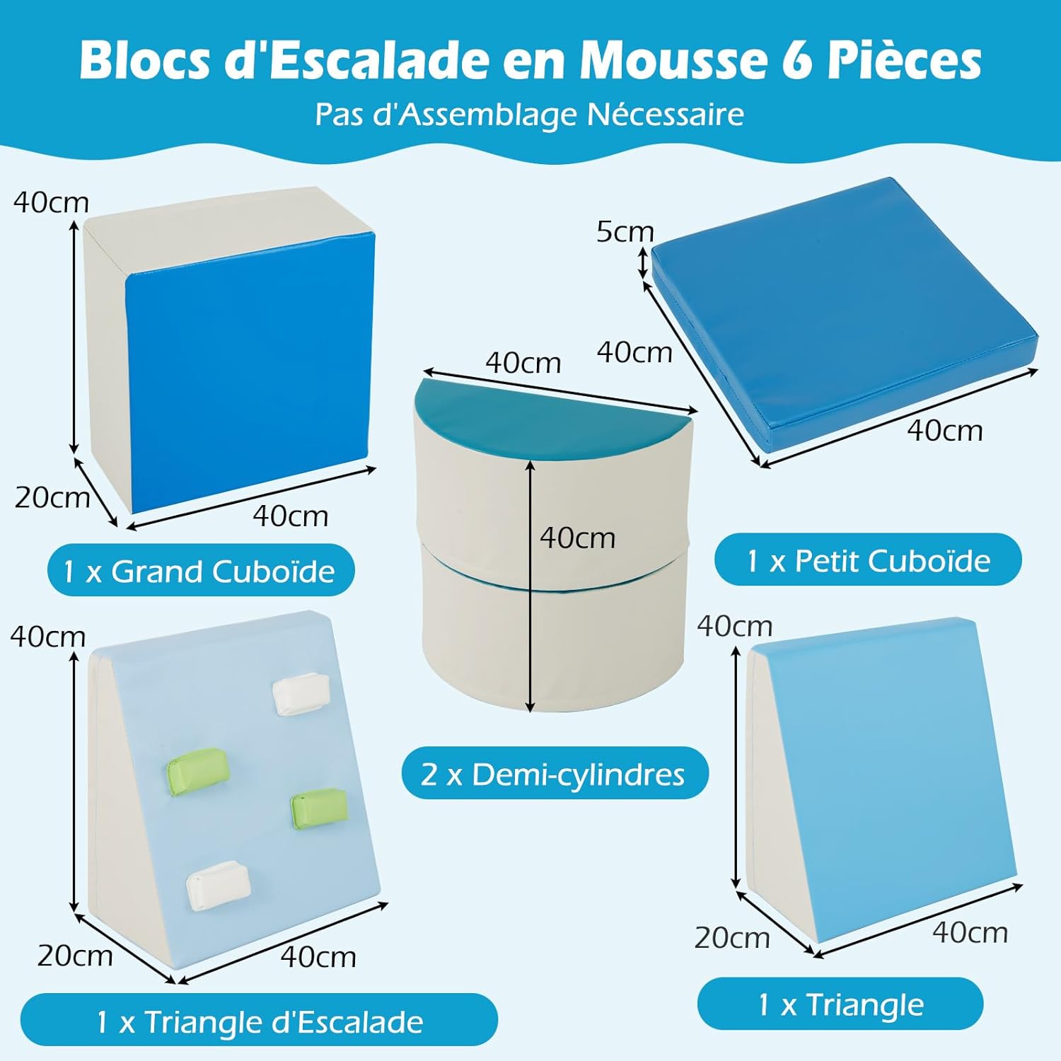 6 PCS Parcours Motricité Bébé en Mousse EPE, Module Motricité Bébé Différentes Formes & Couleurs, Jouet Montessorri d'apprentissage pour 1 Ans+, Bleu - 9