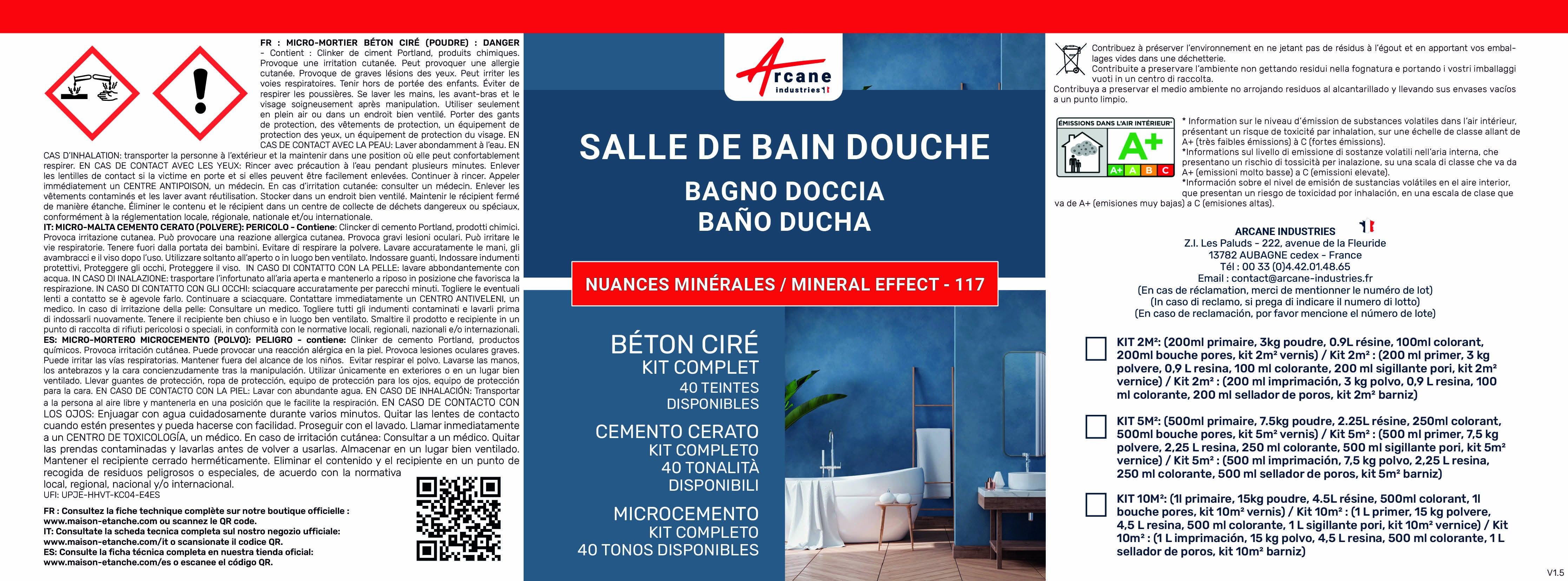 KIT BÉTON CIRÉ - MURS SALLE DE BAINS DOUCHE ITALIENNE Isatis Blanc - 10 m² (en 2 couches) - ARCANE INDUSTRIES - 8