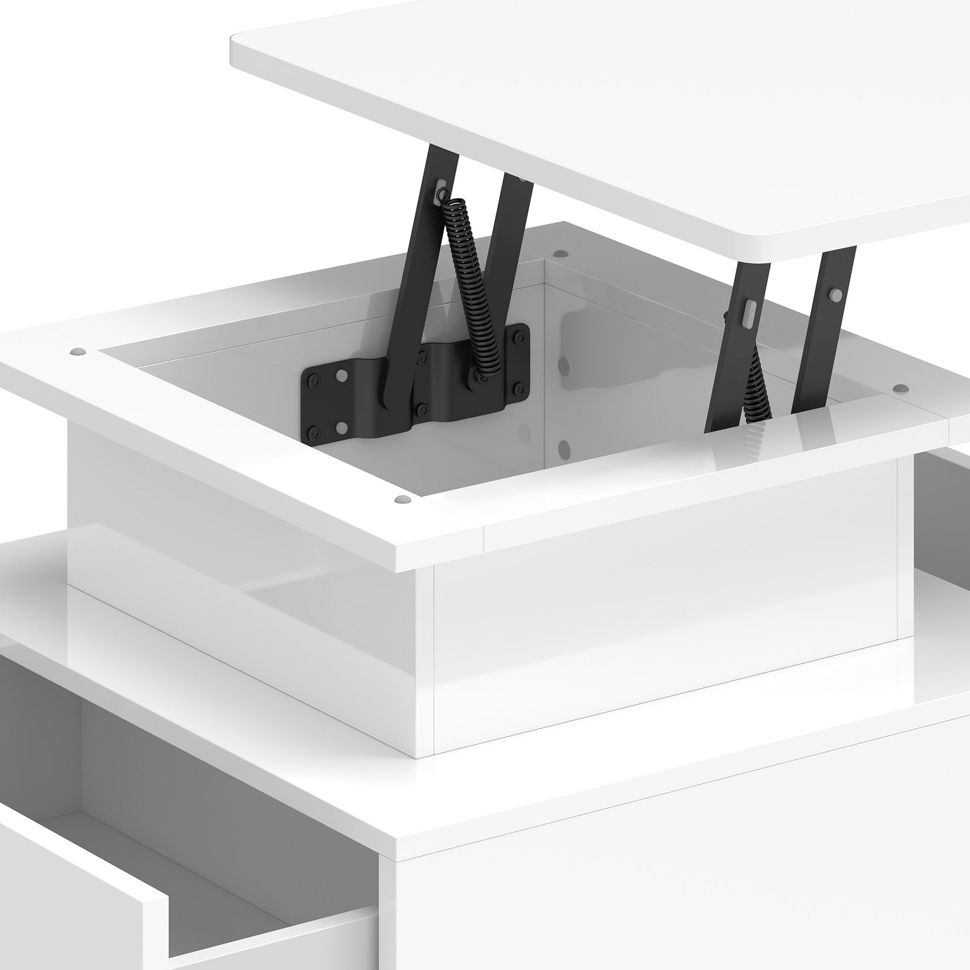 Balconera Table basse avec plateau relevable, 60 x 60 x 45 cm, finition laquée brillante, guirlande lumineuse LED et 2 tiroirs - 8