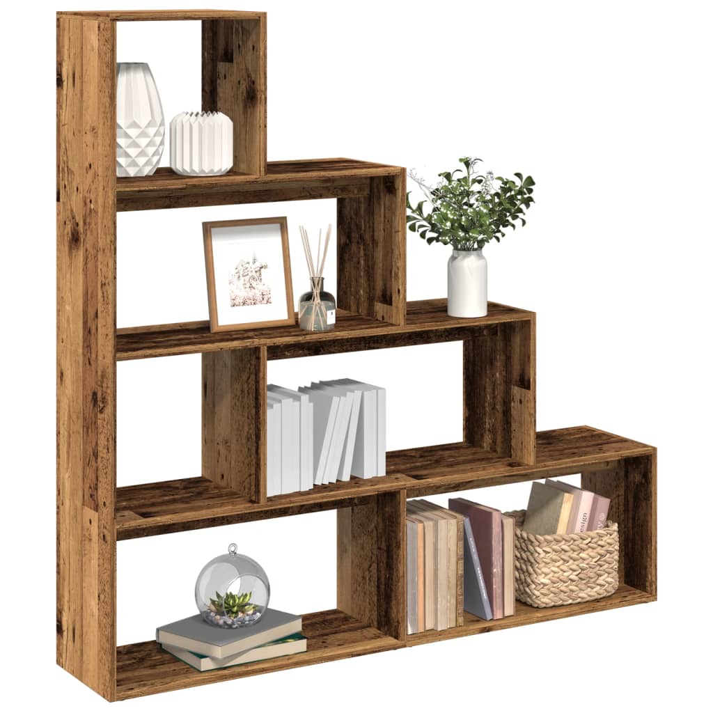VidaXL Libreria A 4 Ripiani In Truciolato, Colore Legno Vecchio, 143,5x29x143,5 Cm, Porta Libri E Divisorio