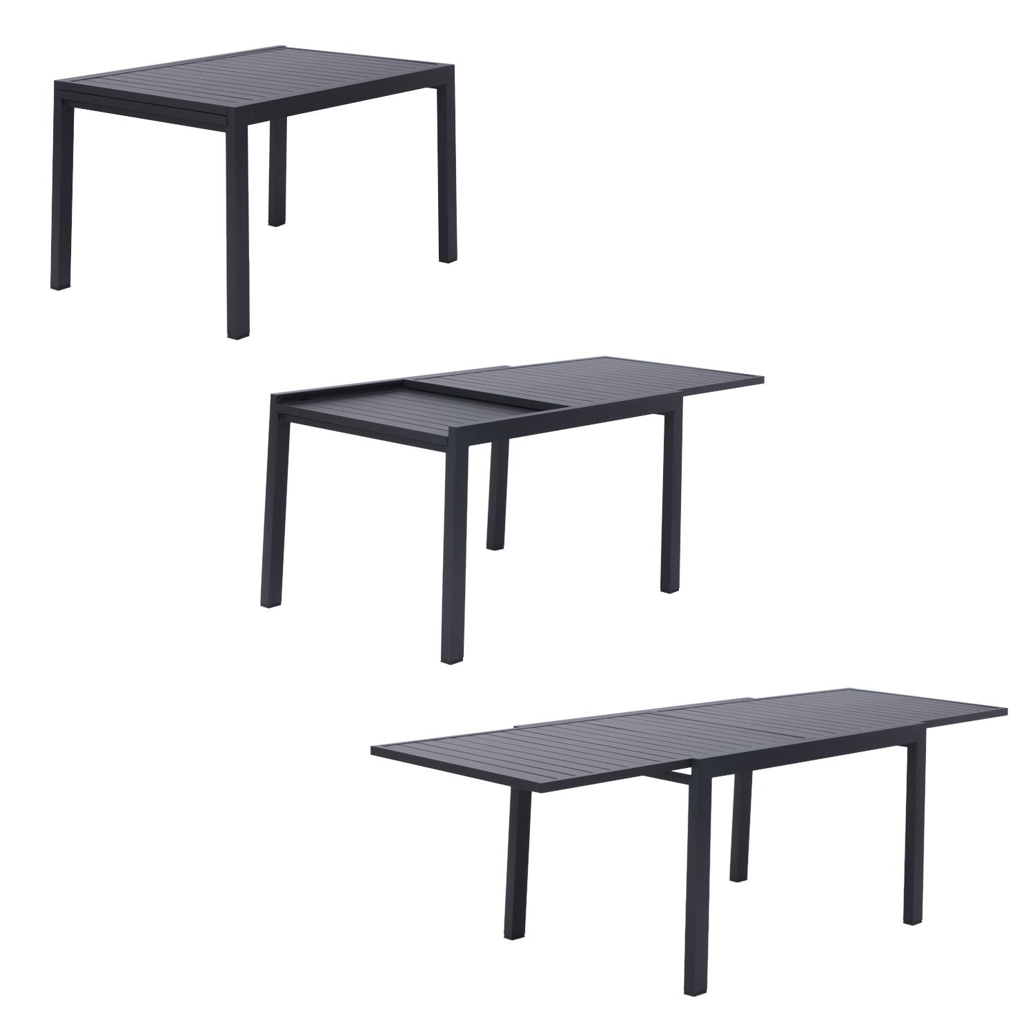 Salon de jardin anthracite aluminium 10 places VENEZIA extensible 132/264 - 2