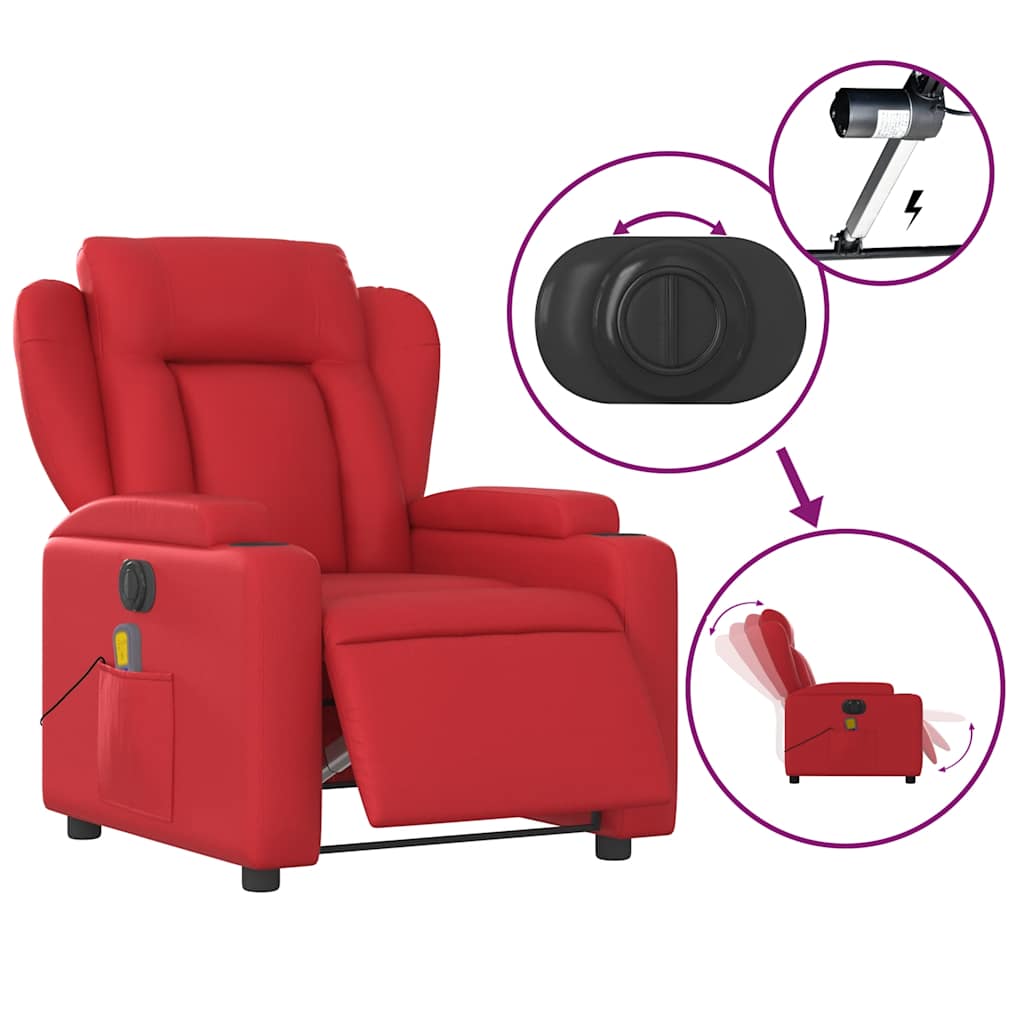 Maison Exclusive - Sillón de masaje reclinable eléctrico de cuero artificial rojo - 6