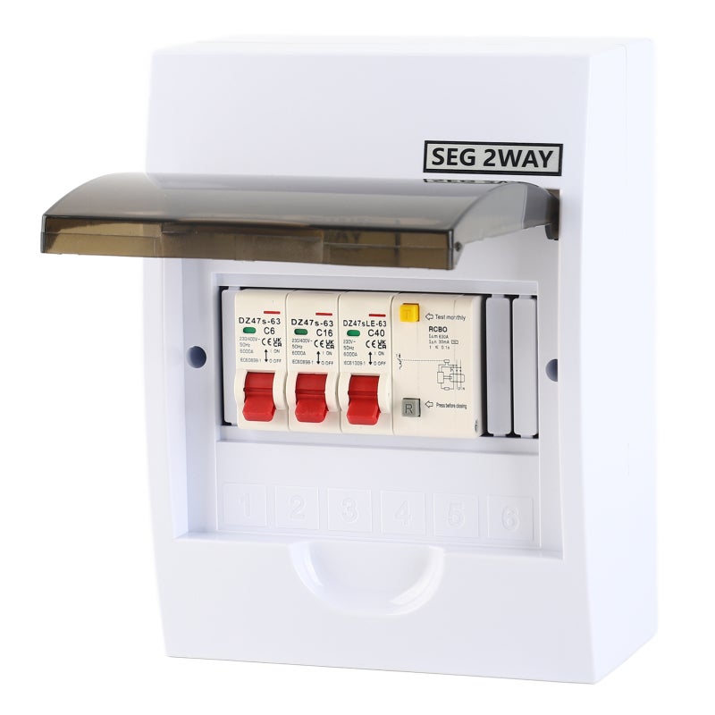 Boîte à fusibles 40A 30mA, disjoncteur différentiel RCD, 2 MCB, garage ...