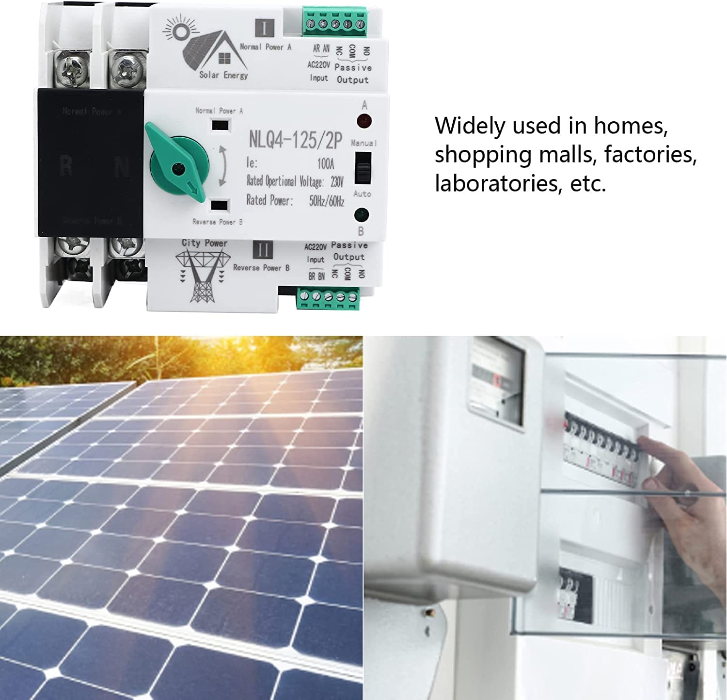 Inverseur de Source Automatique – 220V 2P, Commutateur Transfert Sans Coupure, Rail DIN, ZGQ5-100 - 3