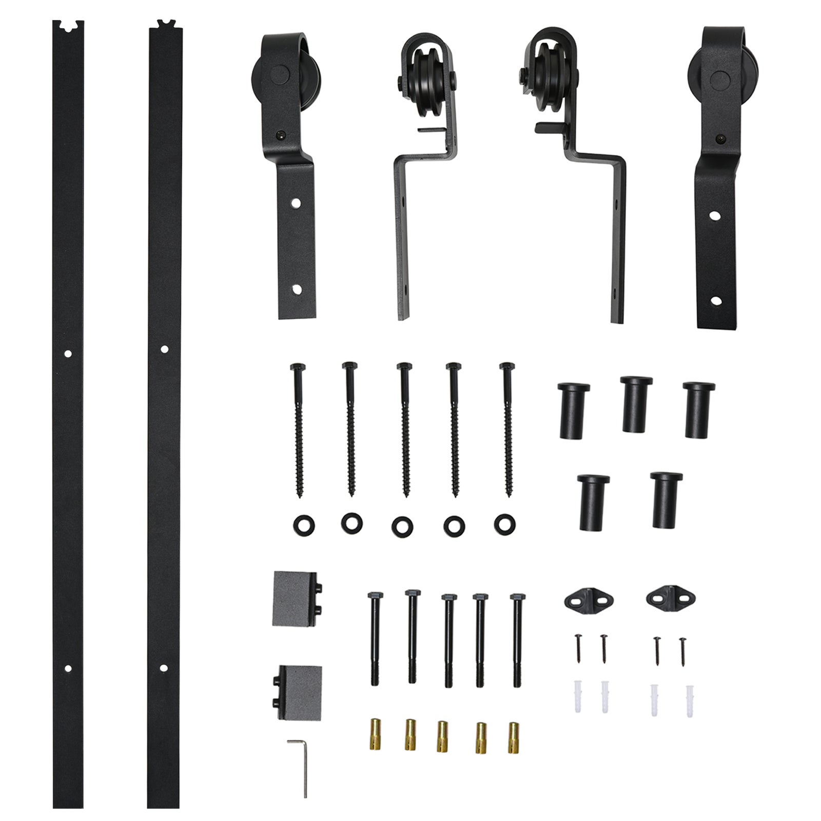 Système de porte coulissante pour portes coulissantes en bois, rail avec 9 accessoires, acier au carbone, noir - 7