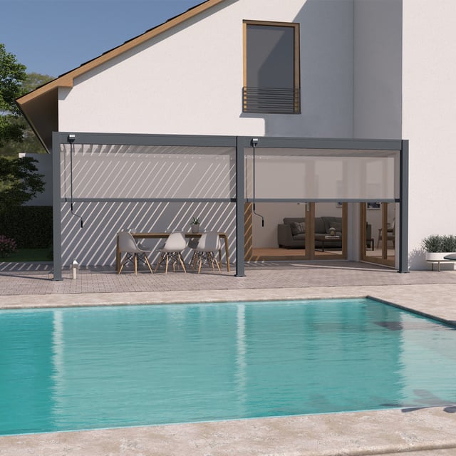 Pergola bioclimatica Ombréa adossata VS 3x6M Anthracite + 2 tende