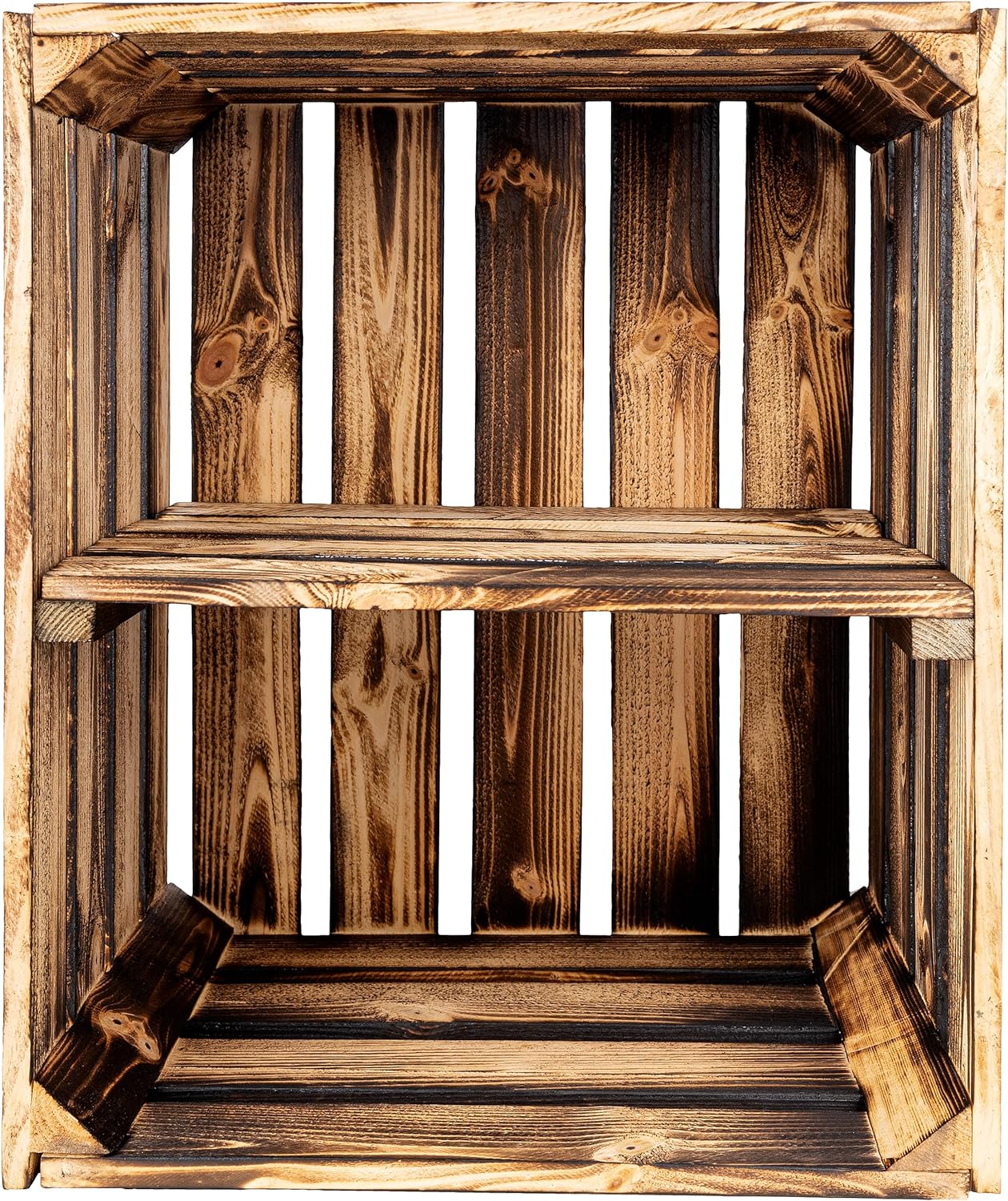 Creative Deco Caisse en Bois Flammé avec Etagere | 50x40x30 cm | Caisse de Rangement | Caisse Bois Rangement Vintage | Cagette Rangement Bois - 2
