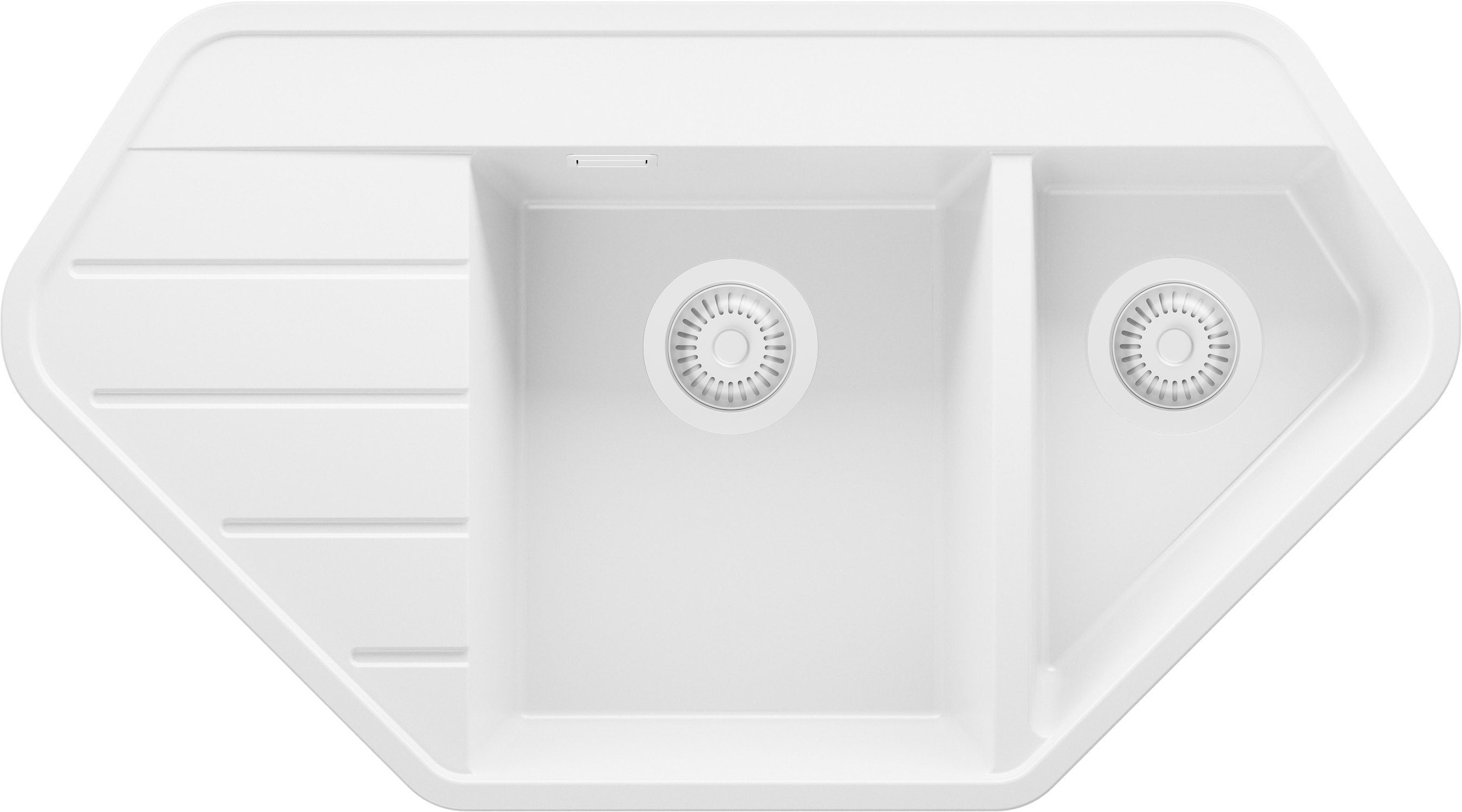 Zlewozmywak Narożny Cały Biały 90x50cm, Zlew Kuchenny 1,5 Komorowy + Syfon, Nablatowy do szafki od 70cm - Kopenhaga Corner PRIMAGRAN