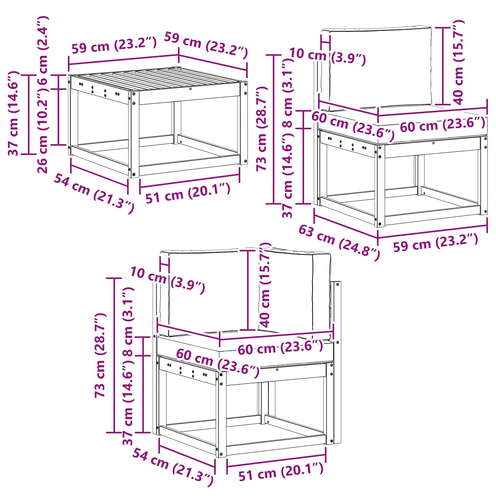 Ensemble de canapés d'extérieur, 7 pièces, en polyester, naturel et beige, pour la terrasse - 9