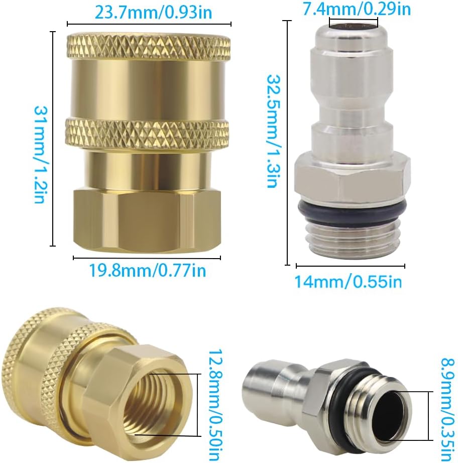 Zestaw szybkozłączy 1/4'' do myjek ciśnieniowych, mosiężny adapter do węży ciśnieniowych, złączki do myjek ciśnieniowych
