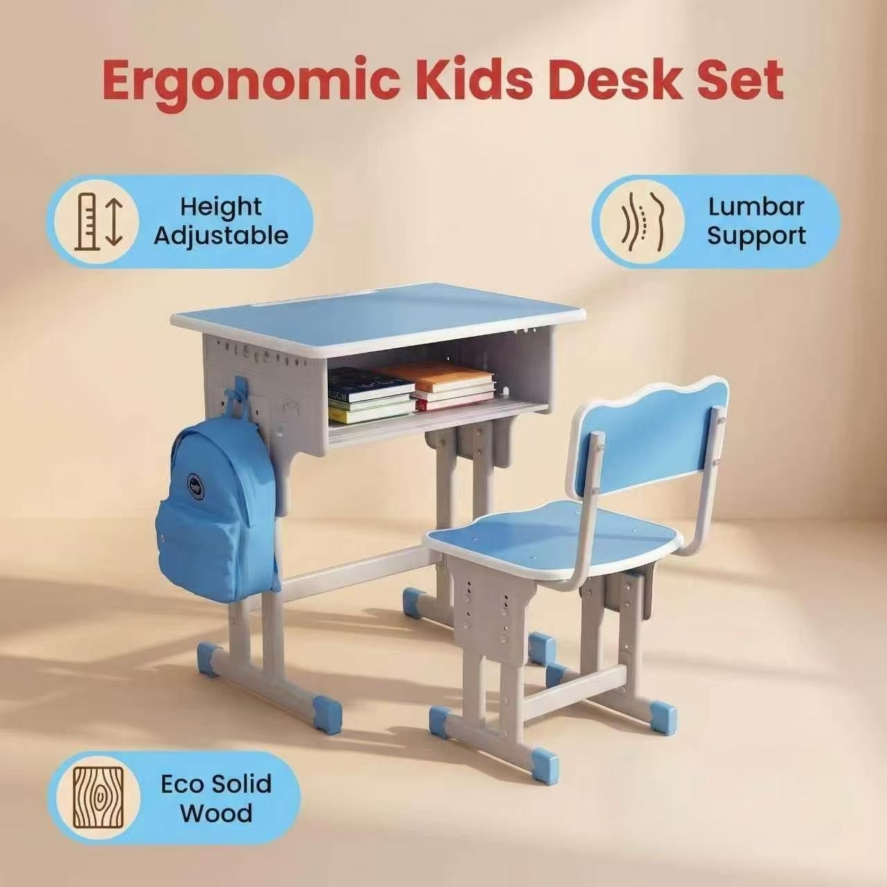 Ensemble de bureau et chaise pour enfants à hauteur réglable, design ergonomique, stable, idéal pour la croissance des enfants - 6