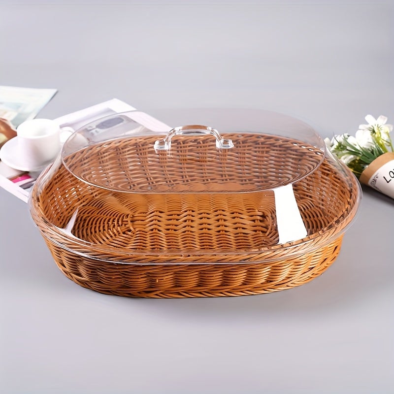 2 kosze z rattanu z przezroczystą pokrywką, kosze na owoce (na śniadania, przekąski).