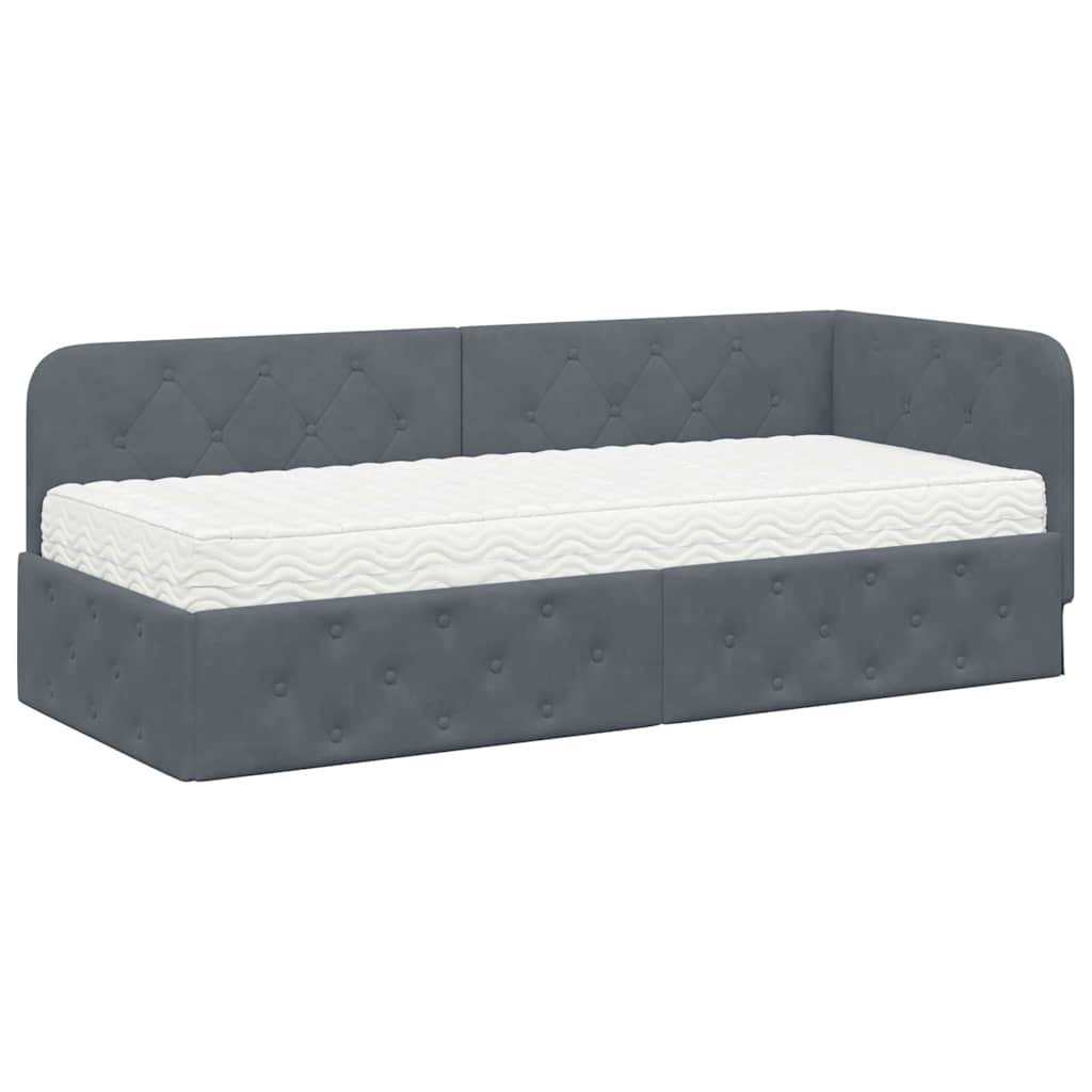 Cadre de lit d'angle en velours gris foncé pour la chambre, 80 × 200 cm - 2