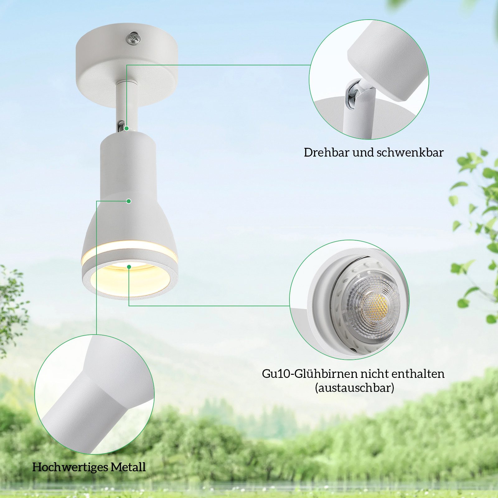 NETTLIFE Spot de plafond LED 1 ampoule blanc salon plafonnier orientable GU10 spot lampe moderne - 5