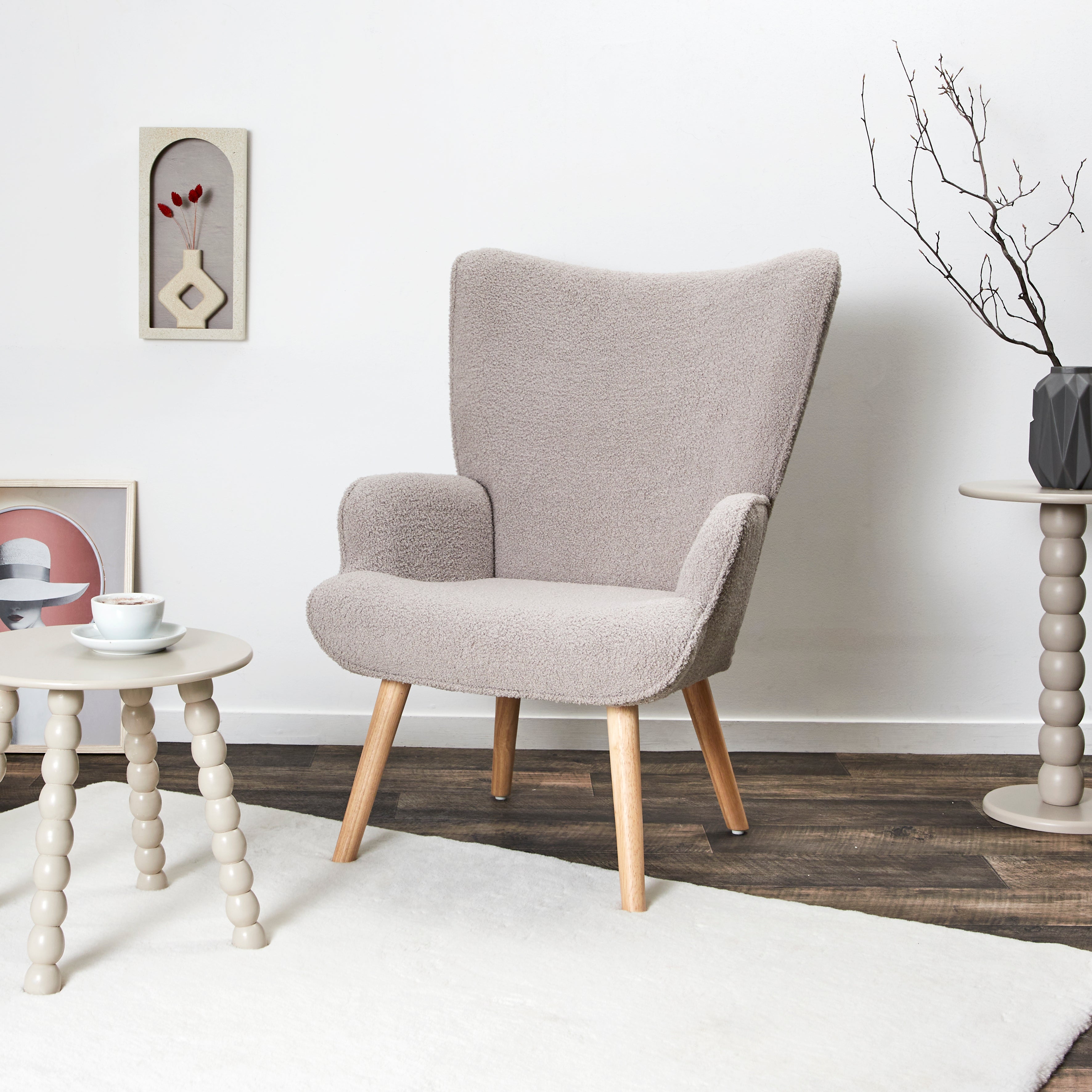 Pouf Bouclette Taupe HOME DECO FACTORY - 35x35x35 Cm, Confortable Et Élégant Pour Salon