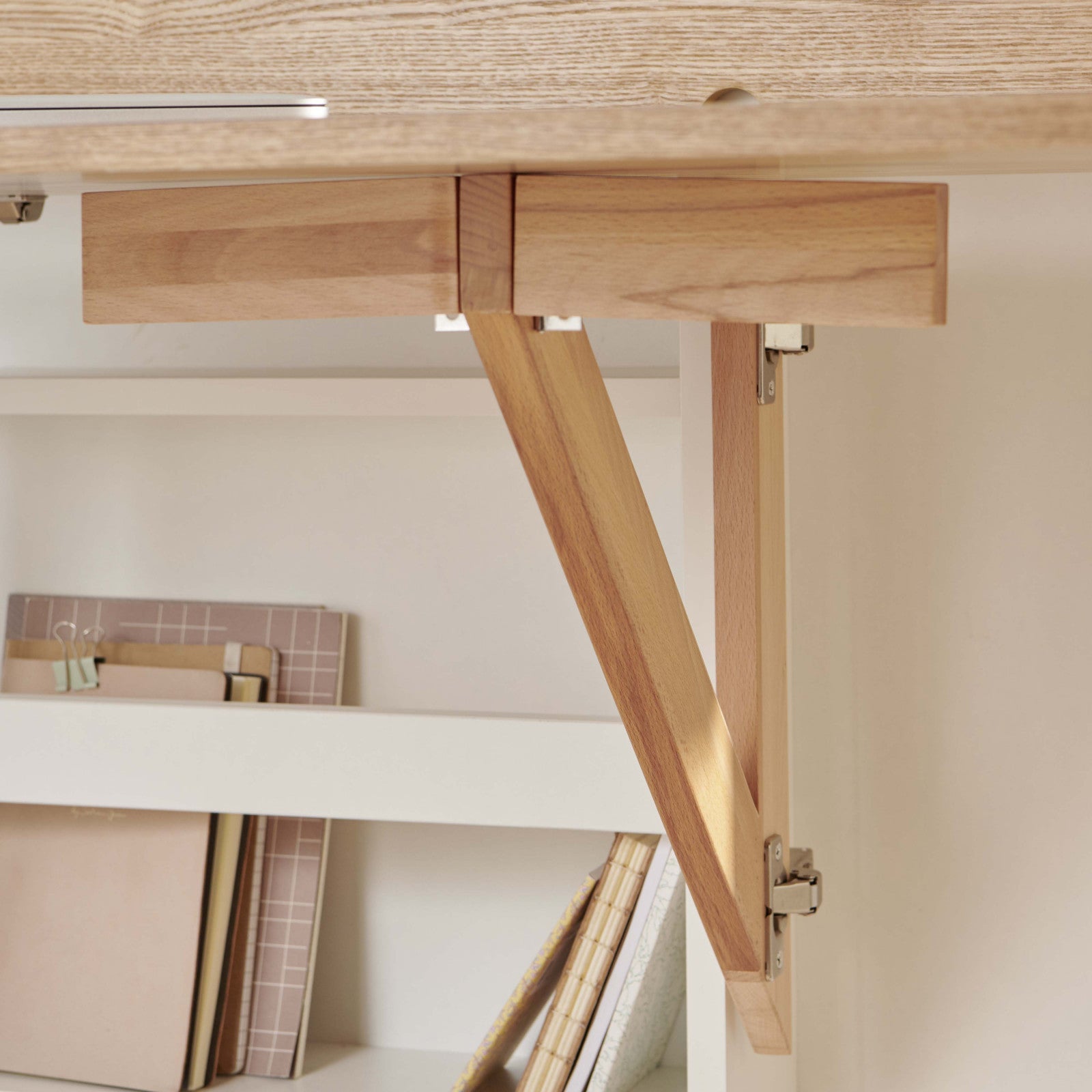 Bureau mural rabattable chêne et blanc 100cm - avec passe câbles - 7