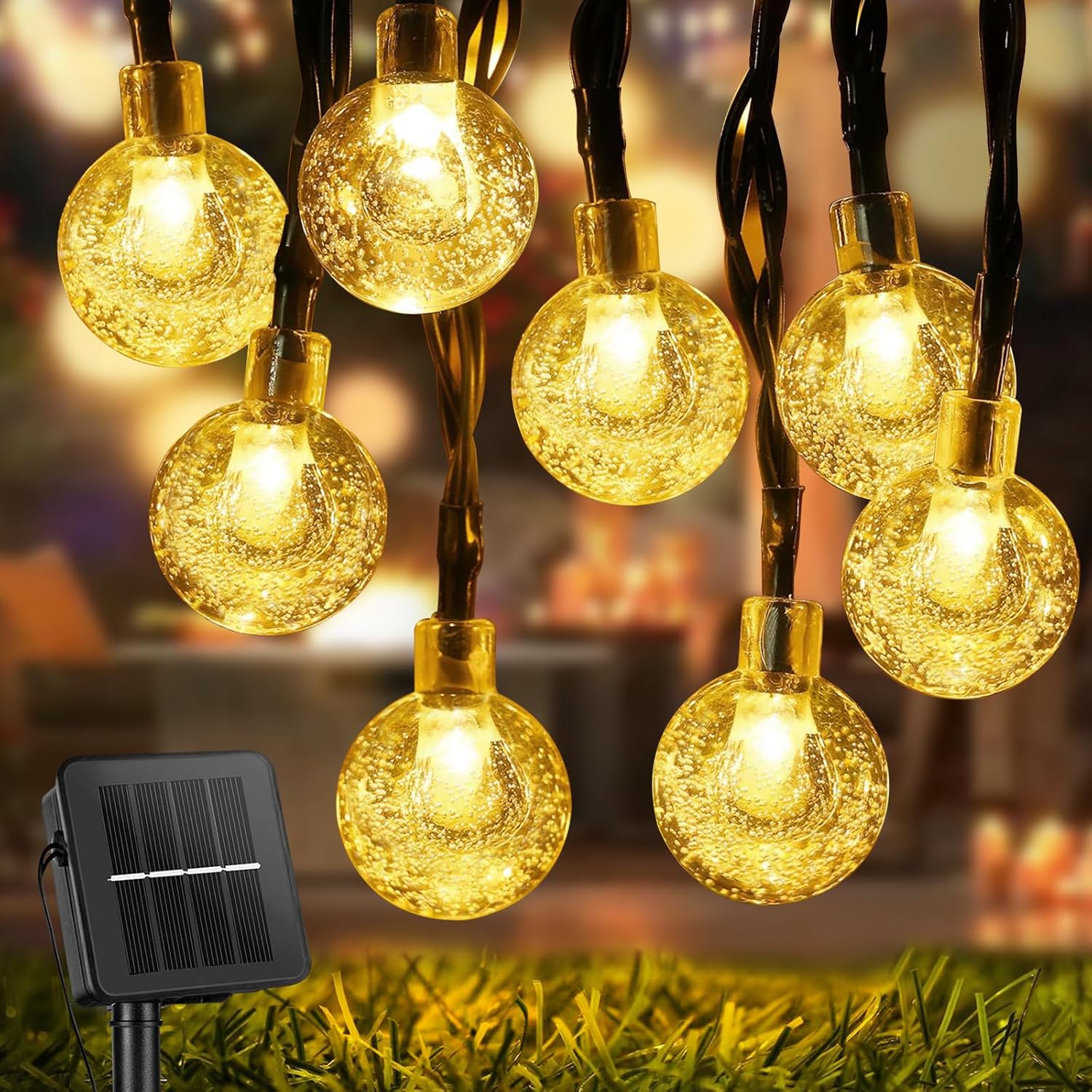 Zewnętrzna lampka solarna 12M 100LED, 8 trybów, wodoodporność IP65, do ogrodu, na dziedziniec, wesele, imprezę (ciepła biel)