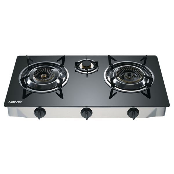 Muvip Cocina De Gas I3 Fuegos, Cristal Templado, Encendido Piezoelectrico Negro , Leroy Merlin