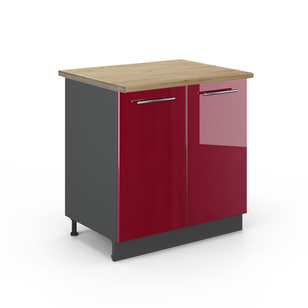 Vicco Szafka pod zlew Fame-Line, Bordowa Czerwień wysoki połysk, 80 cm z półką, BP Dąb