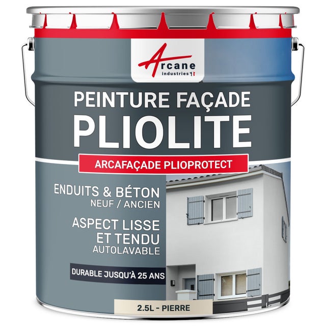 Peinture Façade Solvantée Pliolite - ARCAFACADE PLIOPROTECT - 2.5 L (+ ou - 20 m² en 1 couche) Pierre - RAL 090 90 10 - ARCANE INDUSTRIES