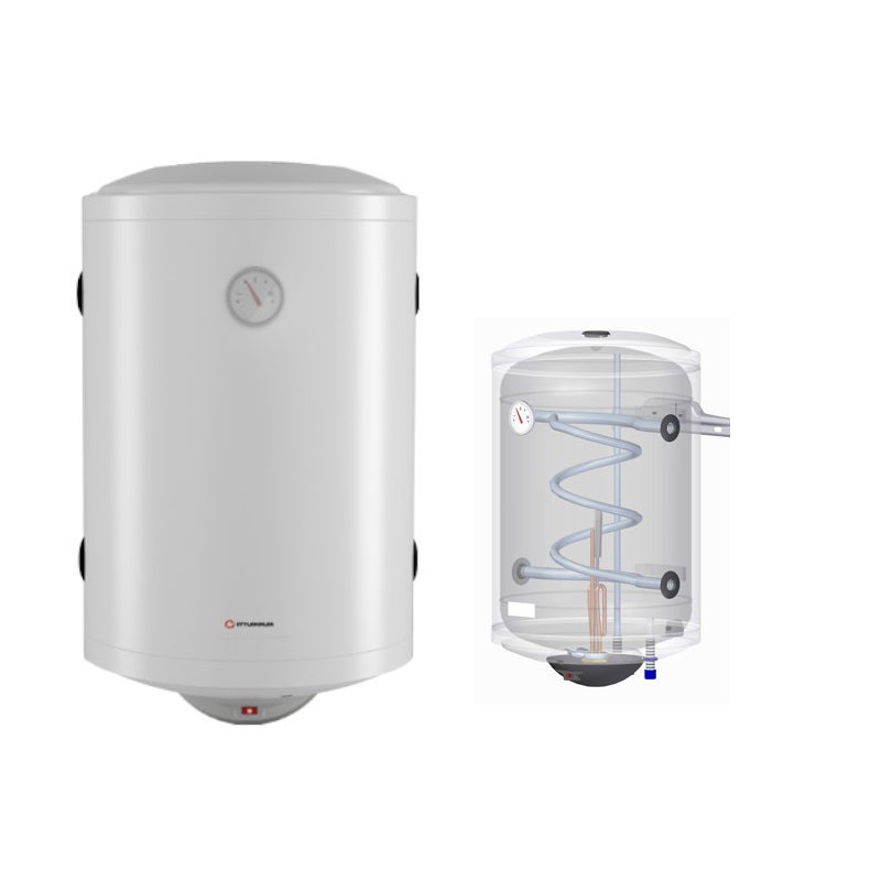 Bojler z wężownicą 50 l, wejście uniwersalne prawy/lewy, z grzałką, 511x476 mm, Styleboiler