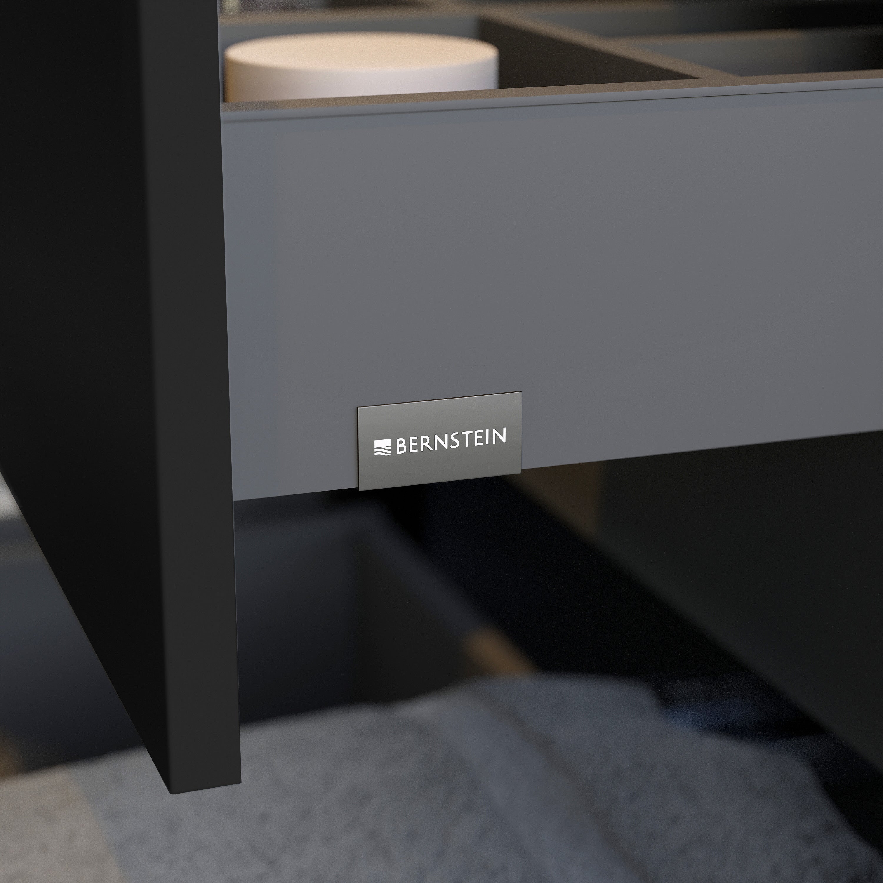 BERNSTEIN - Meuble sous vasque suspendu MDF Noir mat, plan vasque Blanc mat, poignée Anthracite mat - 140x46x62cm - LAVOA - 6