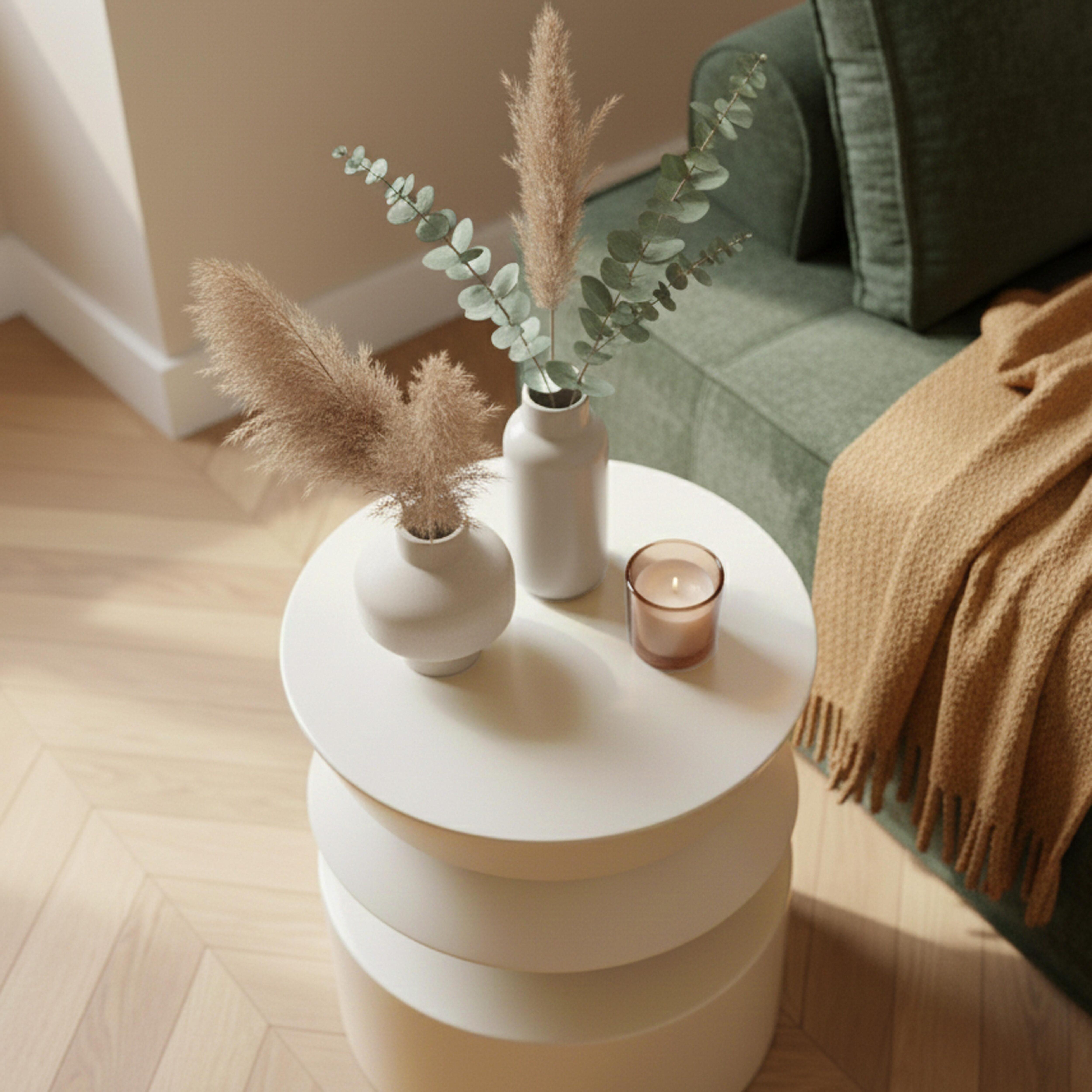 Table basse bout de canapé effet laqué ivoire diam 40 cm - 3