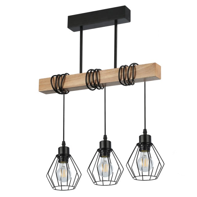 Lampa wisząca sufitowa Otto E27 3-punktowa potrójna IP20 czarna z drewnem MasterLED