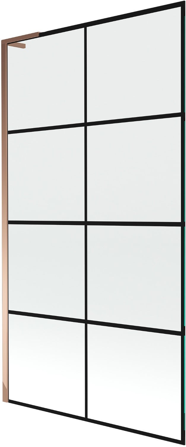 Mexen Next L parawan nawannowy 1-skrzydłowy 100 x 150 cm, czarna kratka, różowe złoto - 895-100-000-03-77-60
