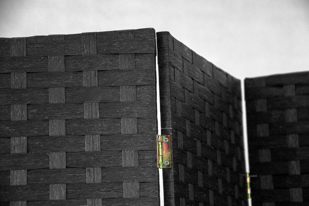 Paravent De 5 Pans Tressé En Fibres Naturelles Coloris Noir - Dim : H180 X L225 Cm - 4