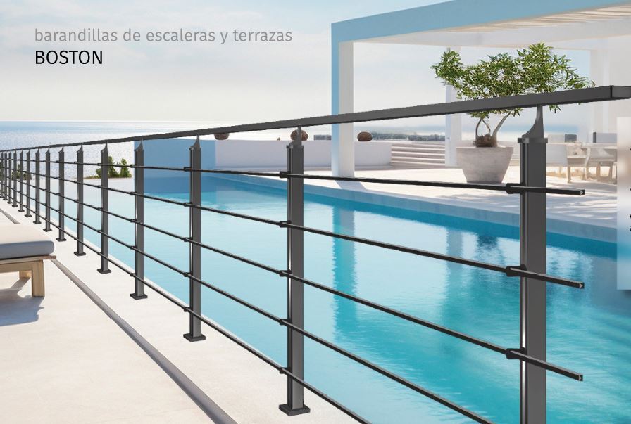 Guarda-corpo de alumínio BOSTON 5, 2,00 x 1,07 m, ANTRACITE, 5 travessas (14 x 14 mm) com acabamento em alumínio anodizado polido. - 2