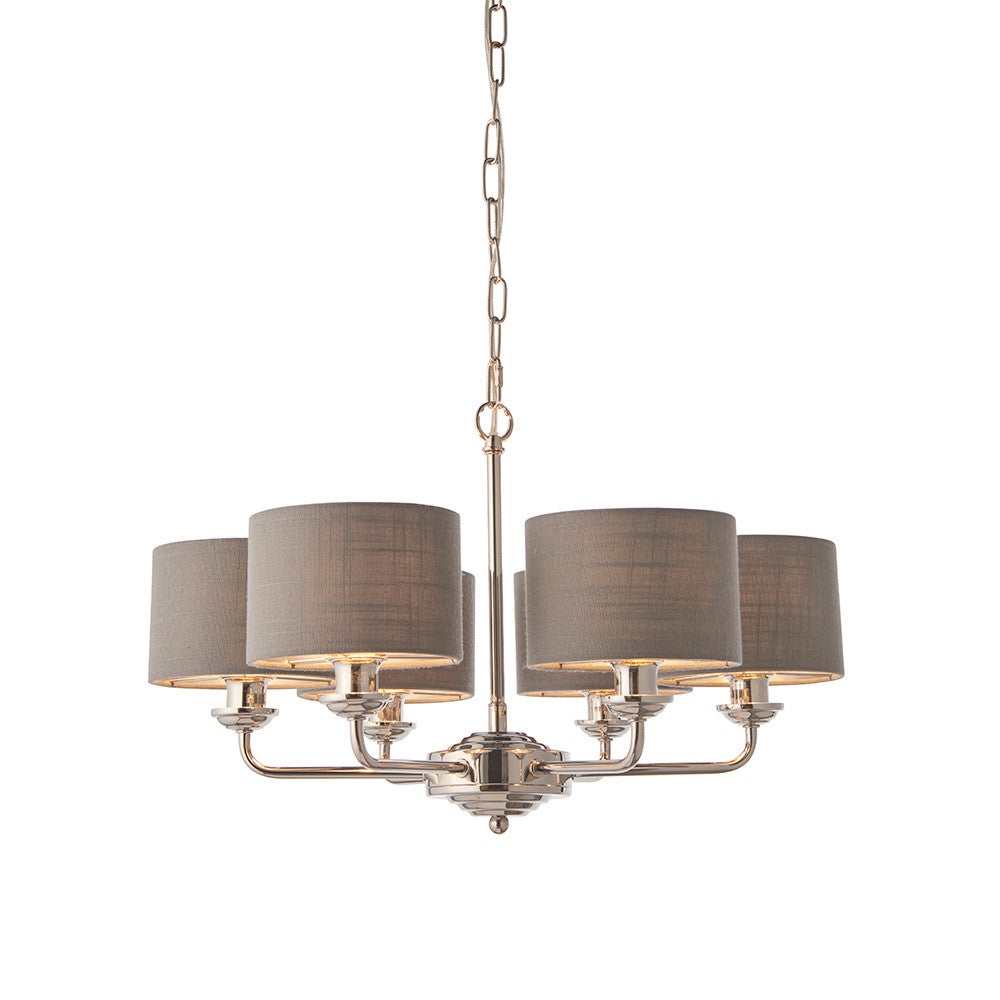 Lampa wisząca HIGHCLERE niklowa 6xE14x15W tkanina wym:185,5x53,7x53,7cm IP20 Endon