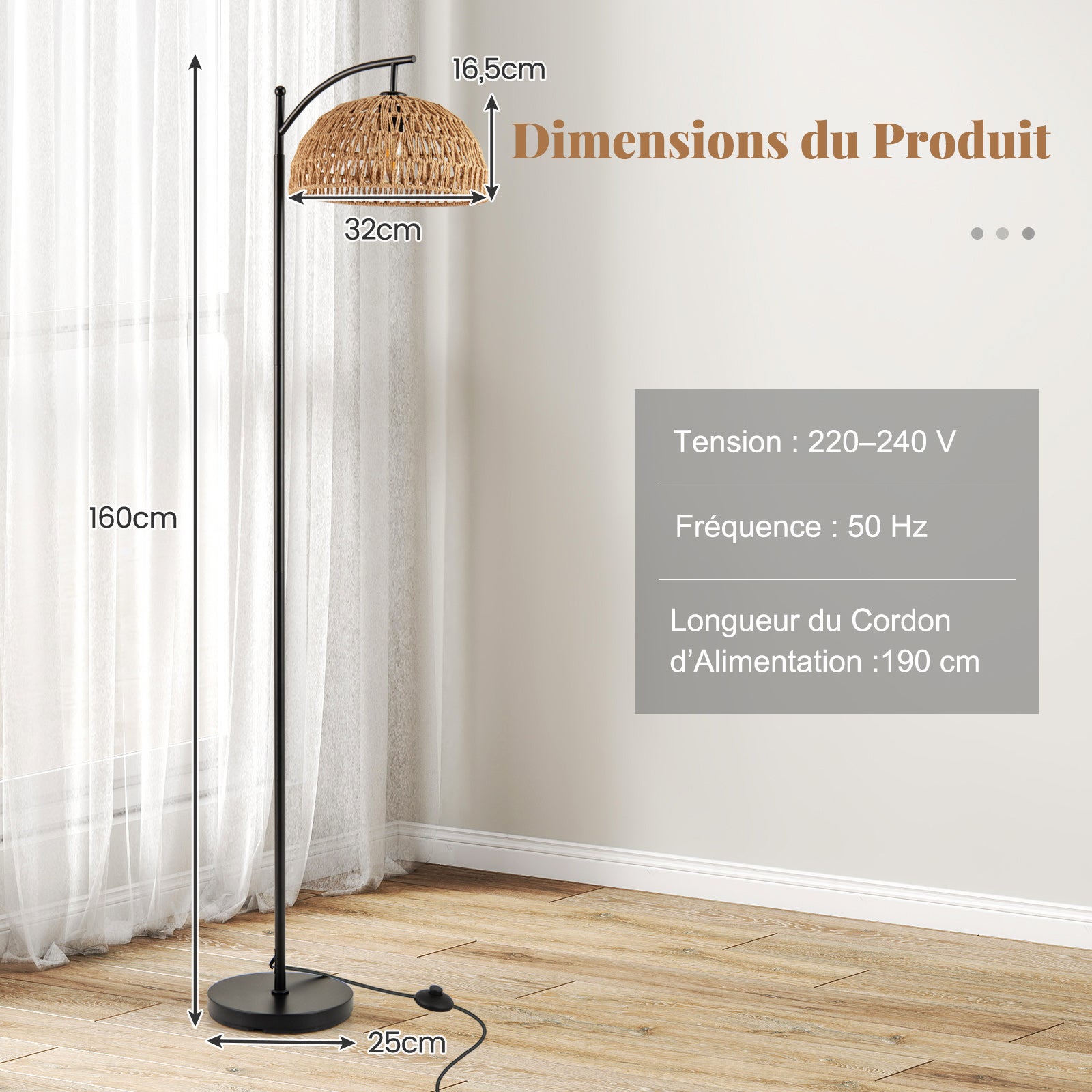 Lampadaire Arc Moderne 160 CM avec Abat-Jour Suspendu, Douille Standard E26 et Interrupteur à Pédale, Lampe Debout pour Salon, Chambre - 2