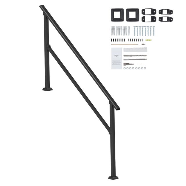 Rampe deescalier SucceBuy pour 5 marches exterieures, main courante en acier au carbone, avec kit deinstallation, adaptee aux personnes agees