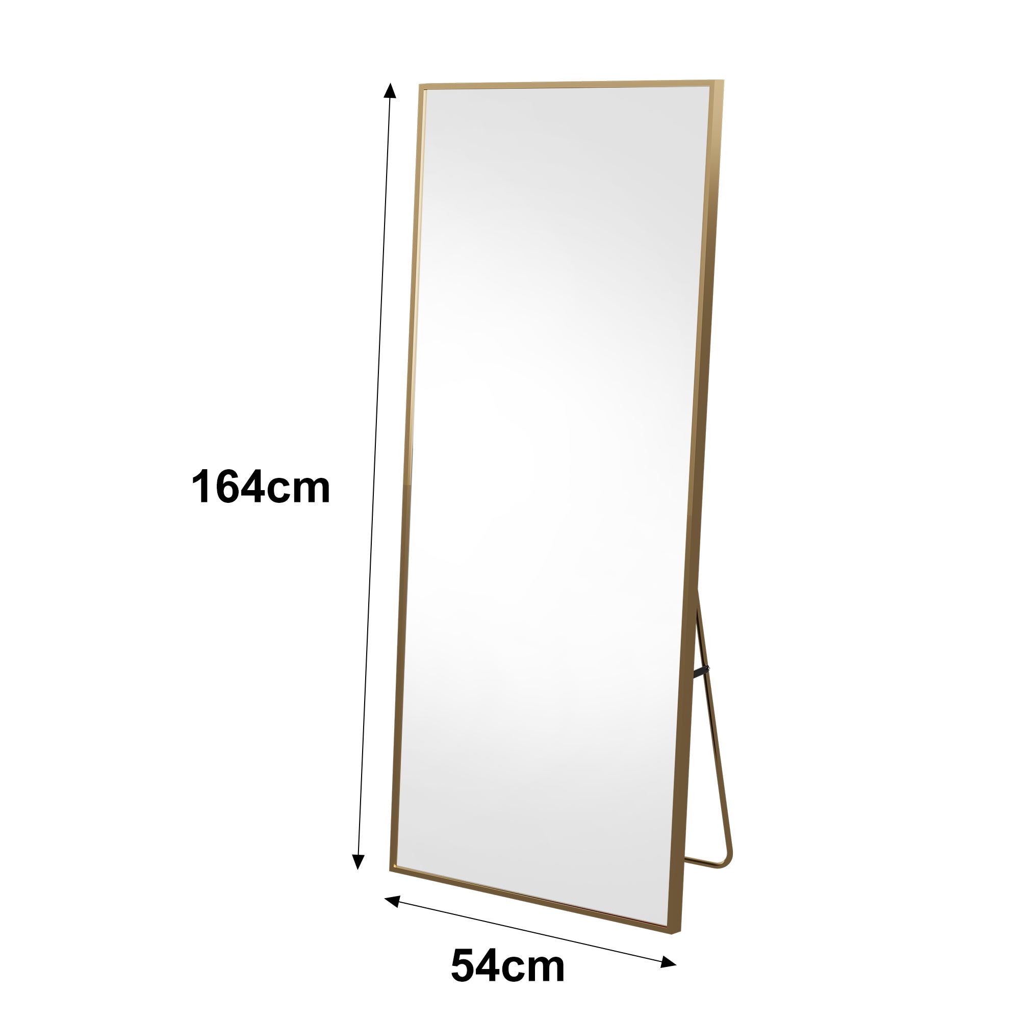 Miroir pleine longueur de 164 x54 cm - Grand Miroir minimaliste moderne sur pied, Cadre en Aluminium, à suspendre ou à poser, pour salon, doré - 4