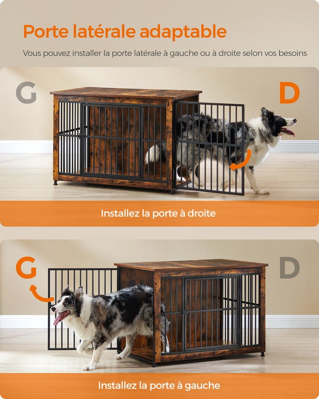 Meuble Cage Pour Chien, Table d'Appoint, Niche Moderne pour Chiens jusqu’à 32 kg, Maison de Chien à Double Porte, Marron Rustique - 6