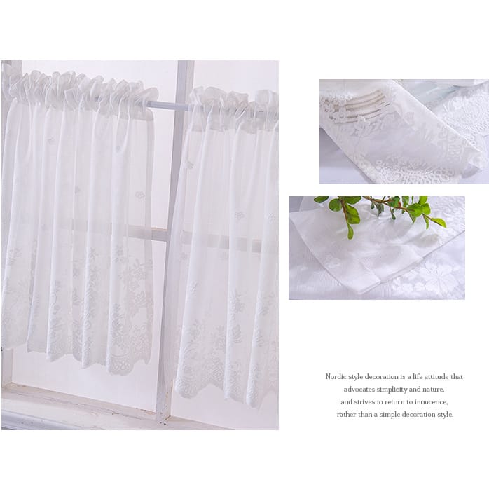 1. Zasłona tiulowa, zasłona z tiulu żakardowego, zasłona w stylu rustykalnym, karnisz nie jest wliczony w cenę, biała (szer. 74 cm x wys. 61 cm) - 4
