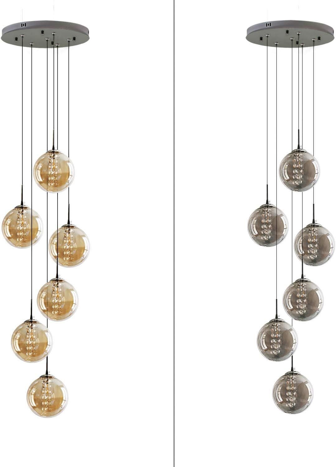 NETTLIFE Suspension verre Diam.31cm G9 ambre table à manger boule réglable en hauteur 6 lampes dans la cuisine lampe de salon lampe de chambre - 5