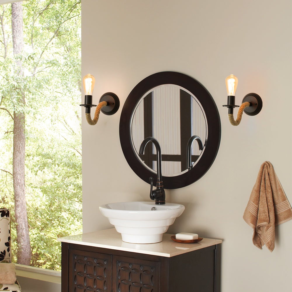 GOECO 2 Packs Applique Murale Vintage, Lampe Murale Corde de Chanvre, E27 Rétro Applique Murale Interieur pour Couloir Loft Chambre Café Bar - 6