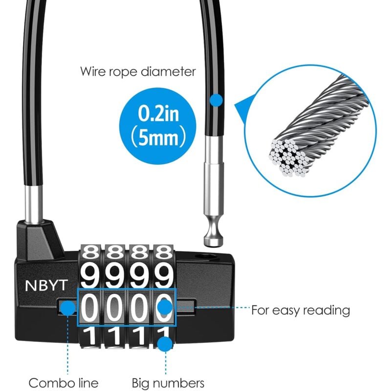 Lucchetto A Combinazione NovLock Nero – Arco 8mm, Resistente Alle Intemperie, Per Cancelli, Capanni, Armadietti