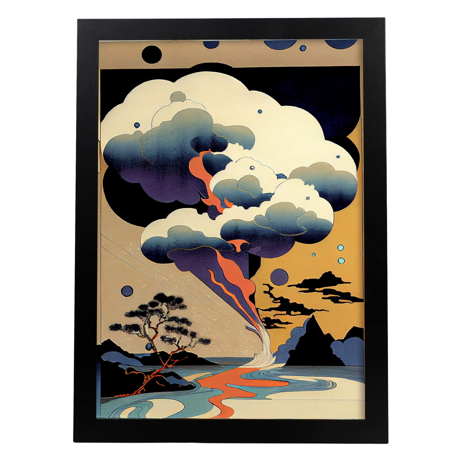 Nacnic poster tormenta en el estilo de arte japonés ukiyo paisajes abstractos y suren ilustraciones de arte oriental a3 marco negro