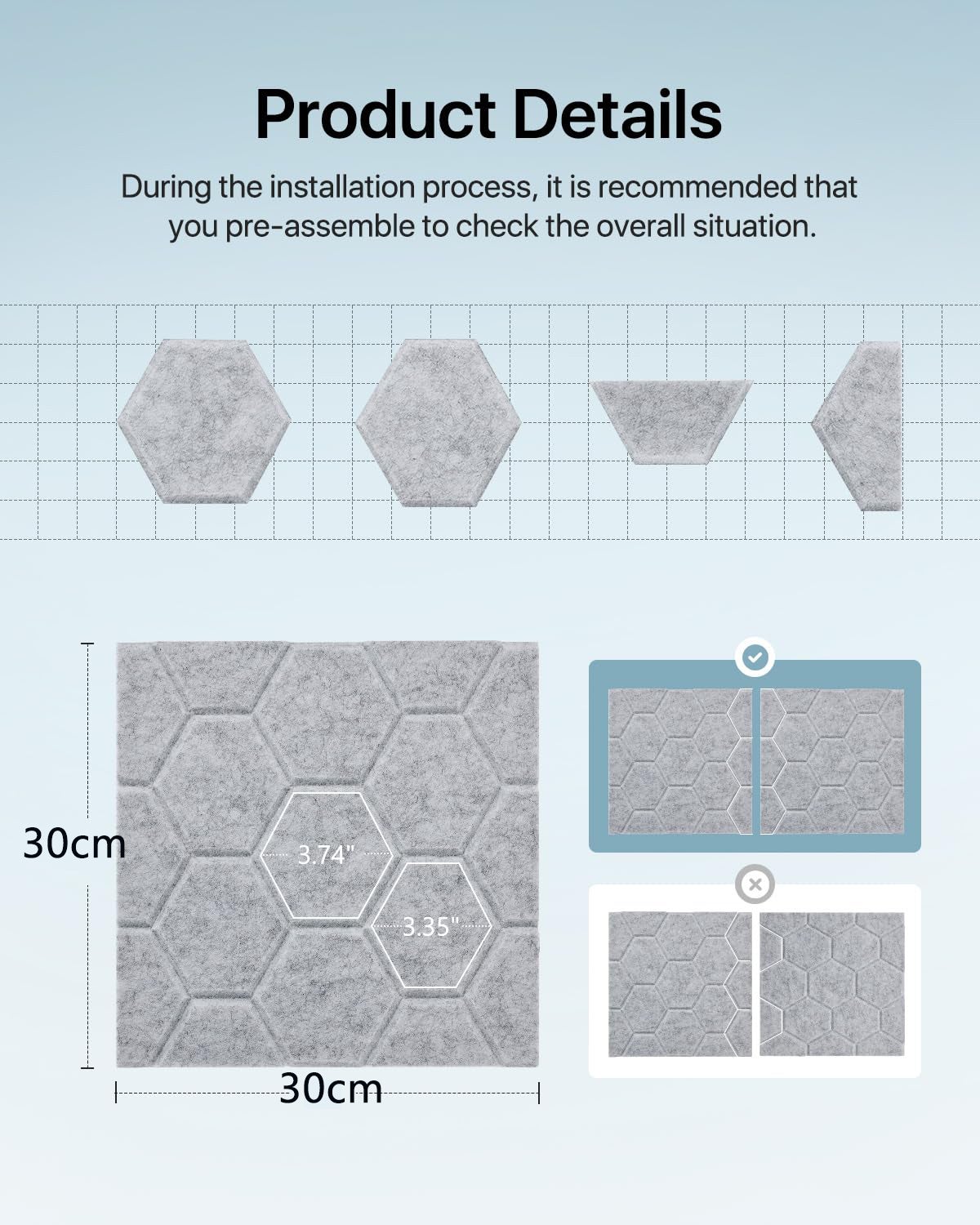 12 szt. samoprzylepnych paneli izolacyjnych akustycznych, pochłaniacz hałasu o wysokiej gęstości 230 kg/m3, 30*30*0,9 cm, NRC: 0,91,odpowiedni do biur - 2