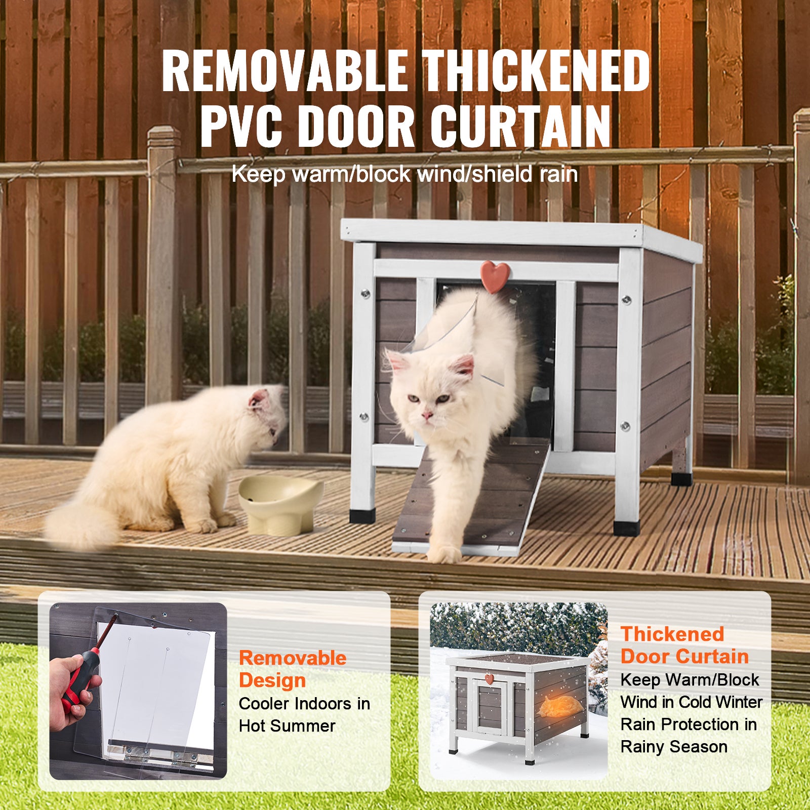 Abrigo externo para gatos VEVOR à prova de intempéries, equipado com cortinas de porta de PVC e telhado acessível, 21