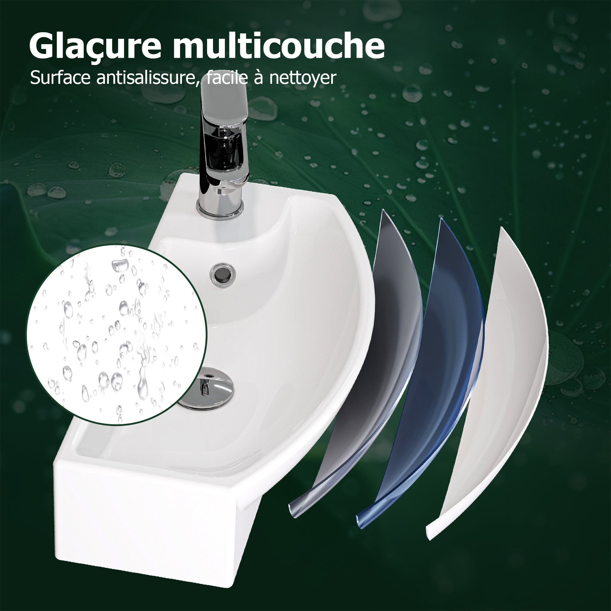 Lavabo mural, vasque à poser, lave-mains mural, vasque 45,4 x 22,6 x 12,9 cm avec trou pour robinet et trop-plein HOROW - 5