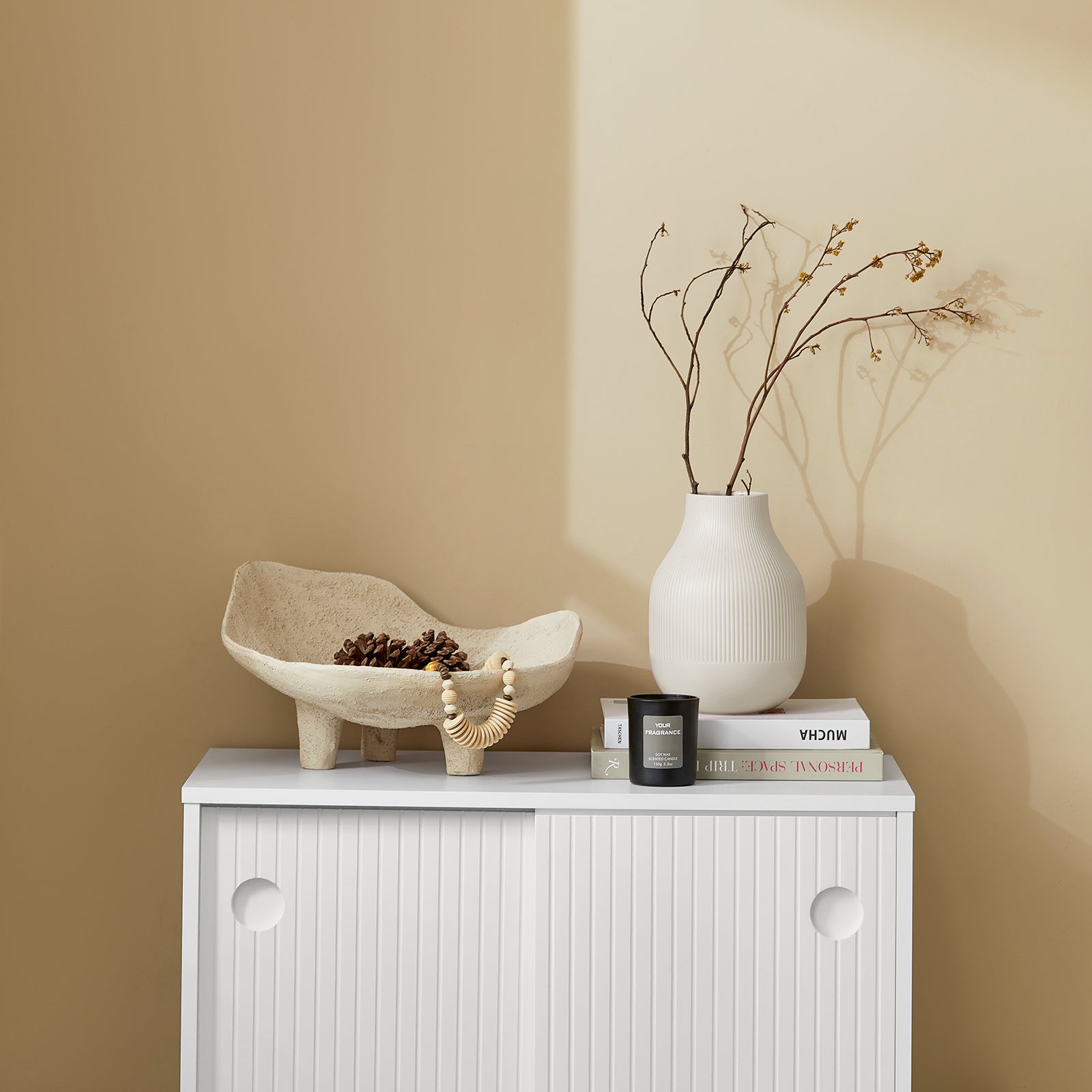 Aparador para hall de entrada com porta de correr e prateleira ajustável 70 x 37 x 87 cm Branco FSB62-W SoBuy PT - 8