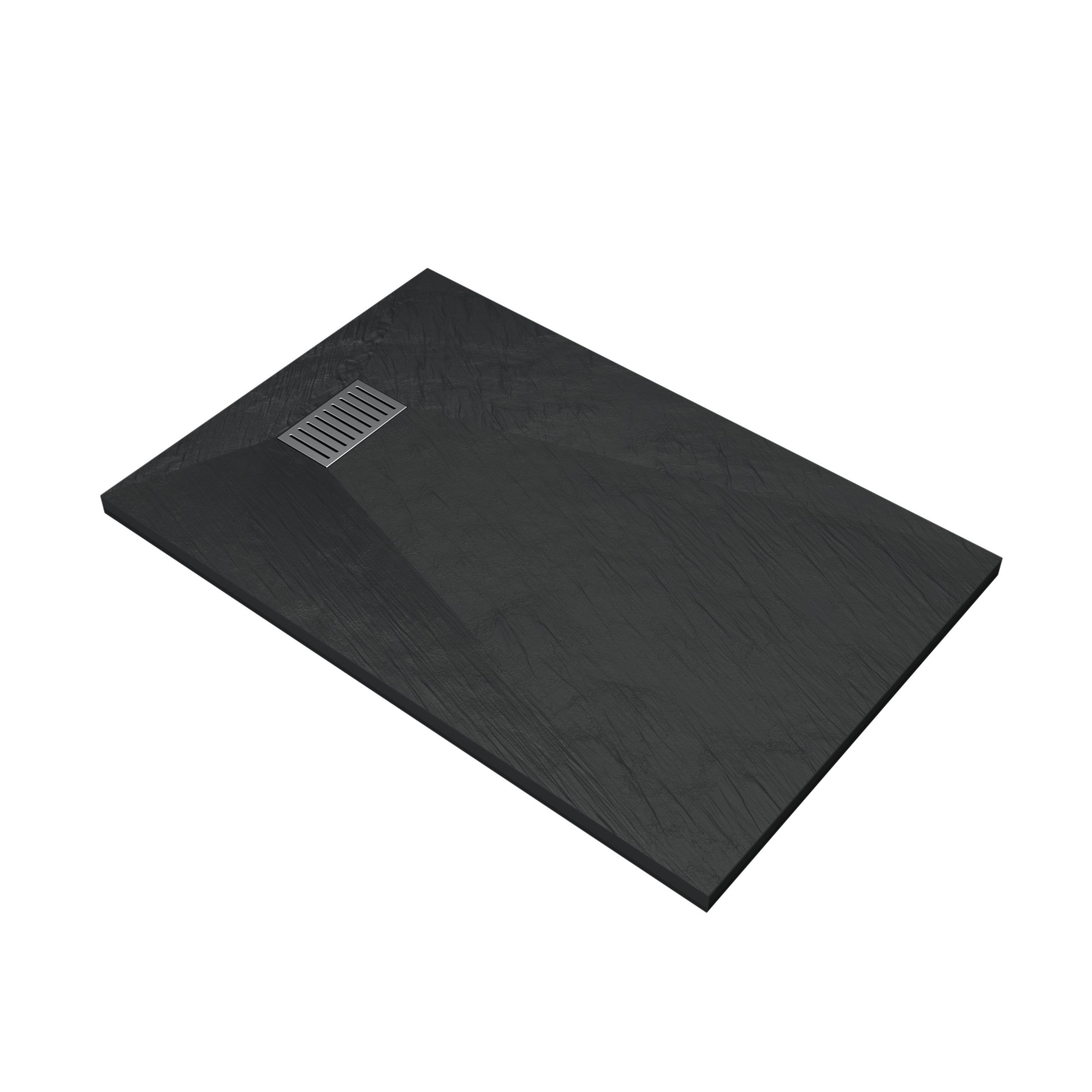 Receveur de douche Noir Effet Pierre 90x140 cm et Grille décor Linéaire en Inox - 3