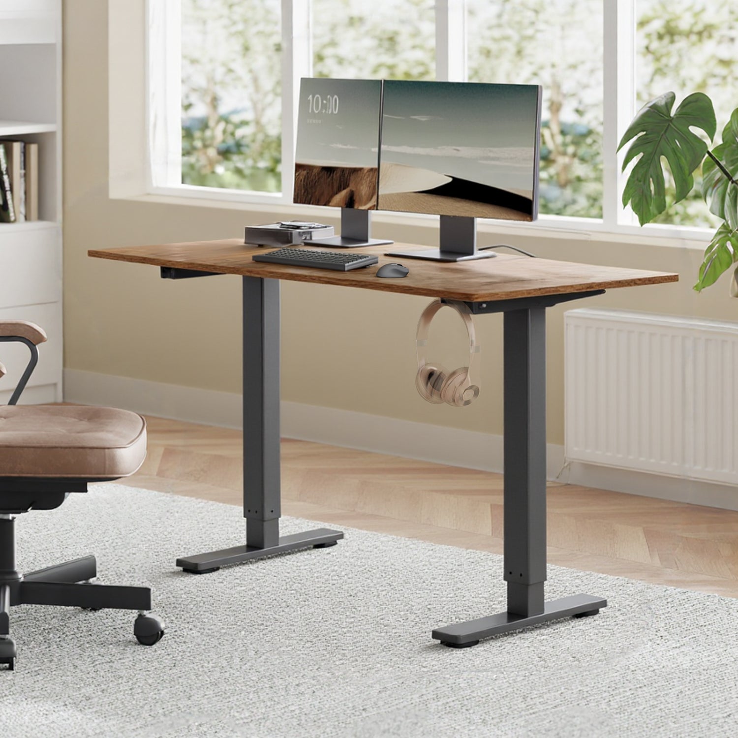 Cadre de bureau, sans plateau, support de bureau réglable en hauteur, 2 crochets, 3 hauteurs mémorisables, noir - 2