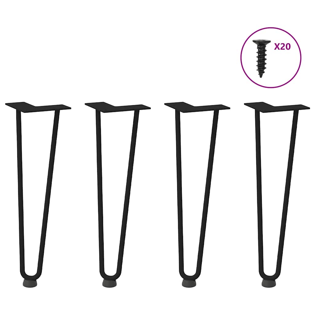 Nogi do stolika kawowego w kształcie spinki do włosów 4 szt. Czarne 42 cm Stal lite vidaXL